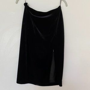 Black Velvet Skirt with Zippered Slit Detail